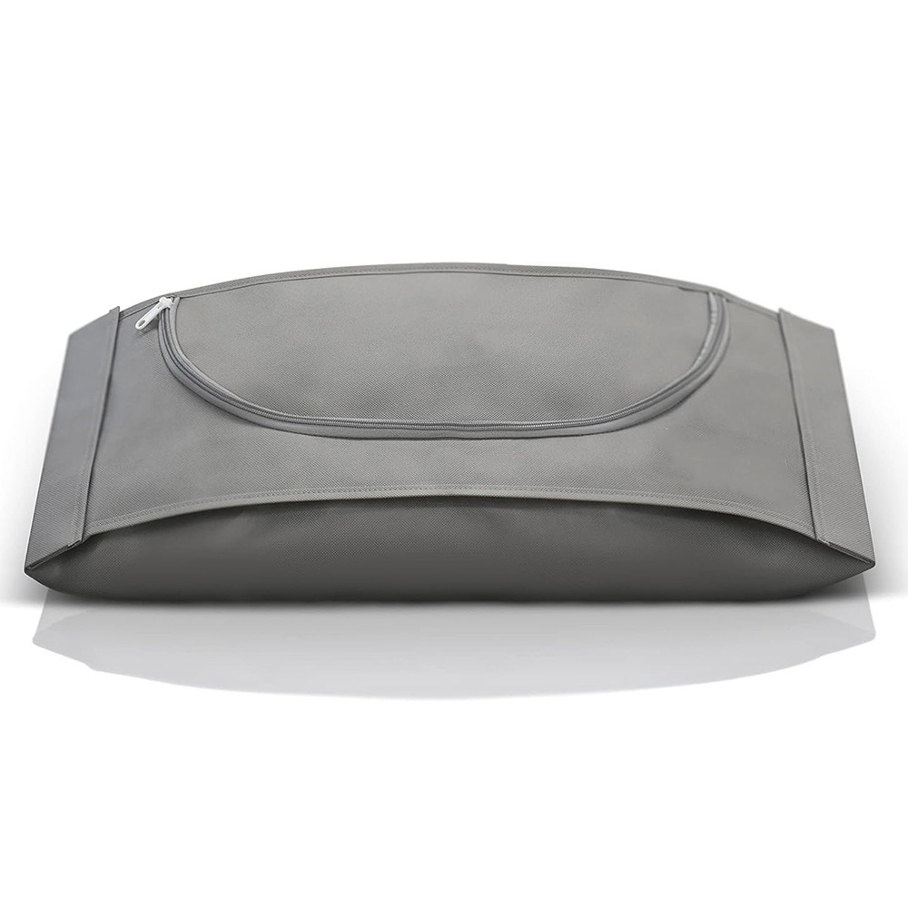 gray pet cremation bag flat lay full view on white background, leak-proof non-woven fabric, zippered closure